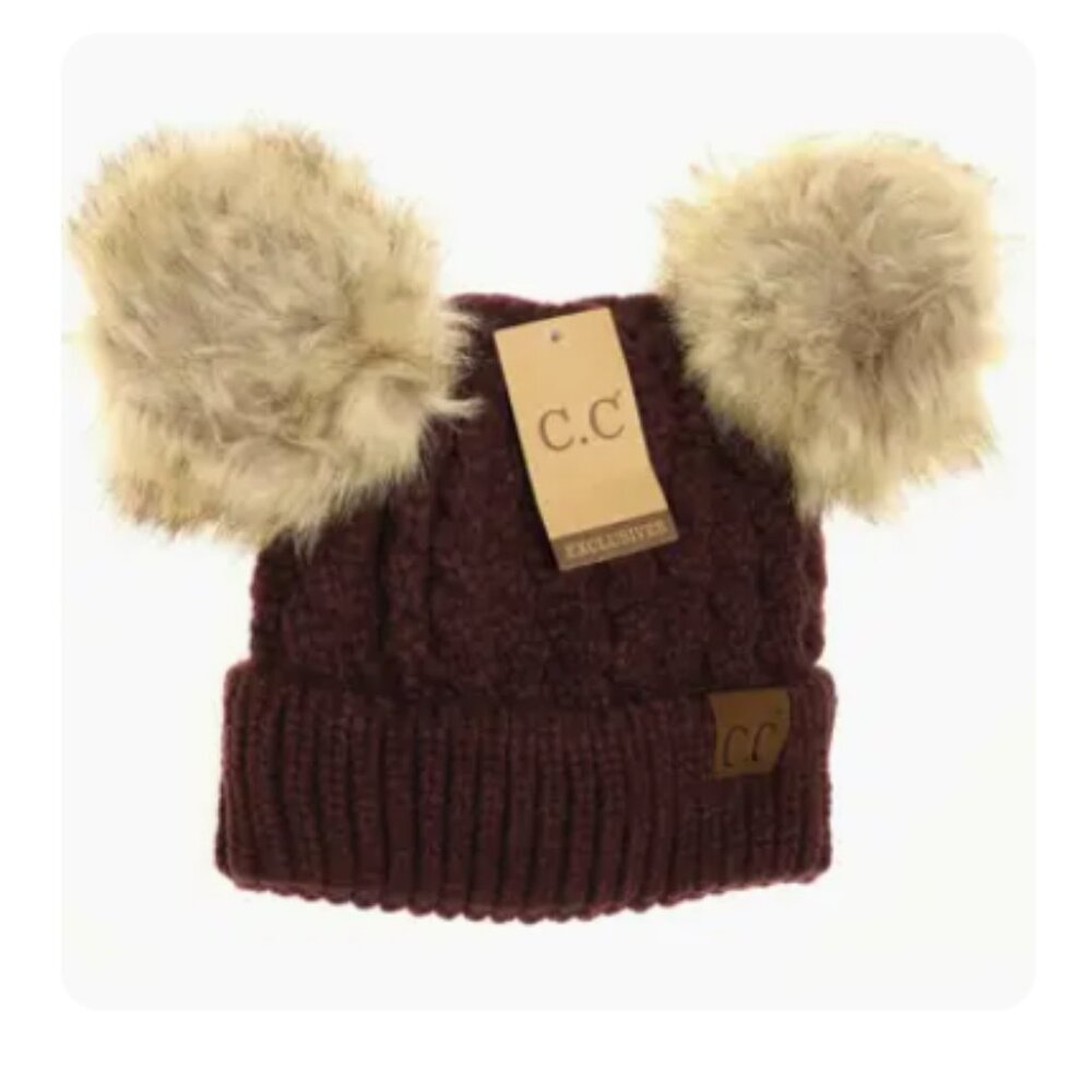 Cable Knit Double Pom Beanie